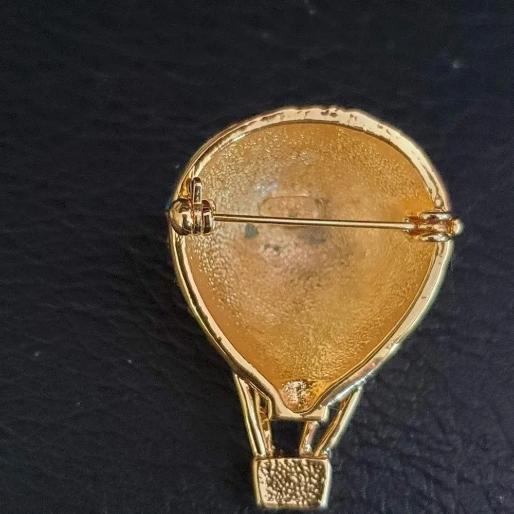 Vintage 2000 BS&CO Rainbow Enamel Hot Air Balloon Brooch Gold Tone Pin